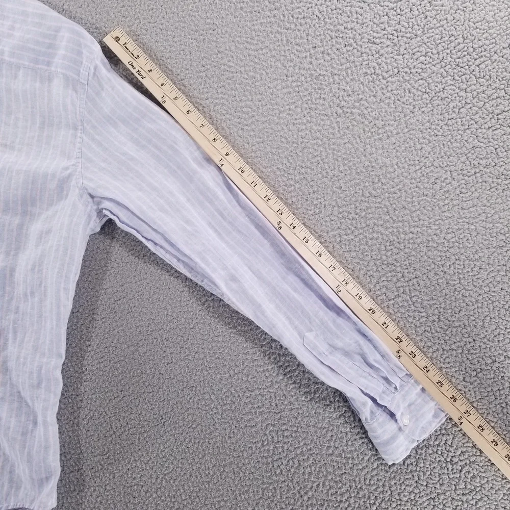 Frank & Eileen Shirt Mens Large Blue Pink Striped Linen Button Down Italian